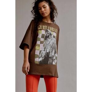 DAYDREAMER Women's Chocolate Brown Kurt Cobain Checkered Top T-Shirt One Size